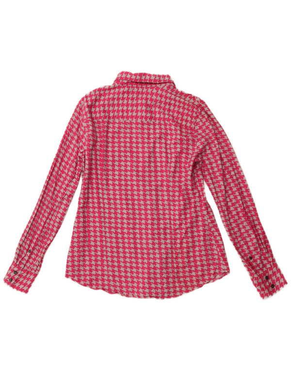 J. CREW Γυναικείο φανελένιο πουκάμισο UK 10 Small Pink Houndstooth βαμβακερό