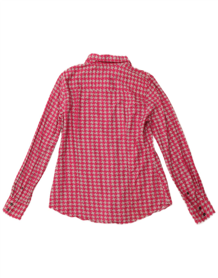 J. CREW Γυναικείο φανελένιο πουκάμισο UK 10 Small Pink Houndstooth βαμβακερό