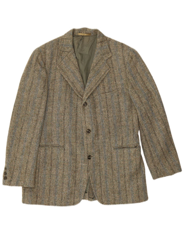 Harris Tweed Ανδρικό σακάκι σακάκι με 3 κουμπιά UK 38 Medium Khaki Ψαροκόκκαλο