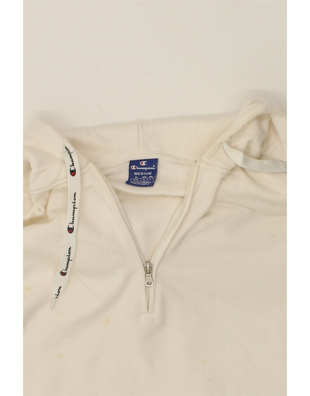CHAMPION Womens Oversized Graphic Crop Hoodie Jumper UK 14 Medium White Vintage Champion and Second-Hand Champion from Messina Hembry 