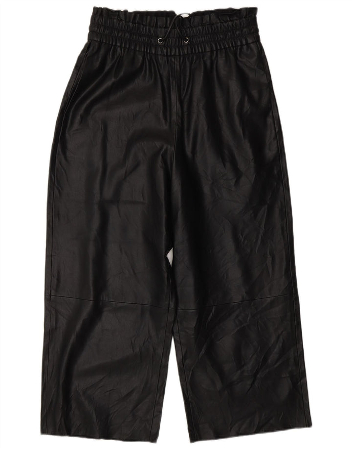 Γυναικείο παντελόνι ZARA Crop Wide Leg Faux Leather XS W25 L20 Μαύρο