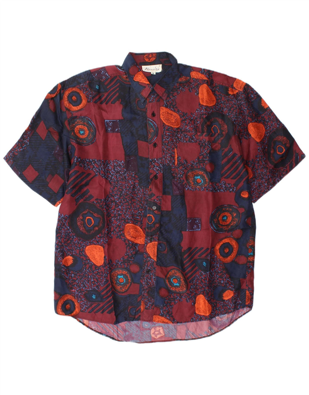 Vintage Ανδρικό κοντομάνικο πουκάμισο Μεσαίο πολύχρωμο γεωμετρικό μετάξι