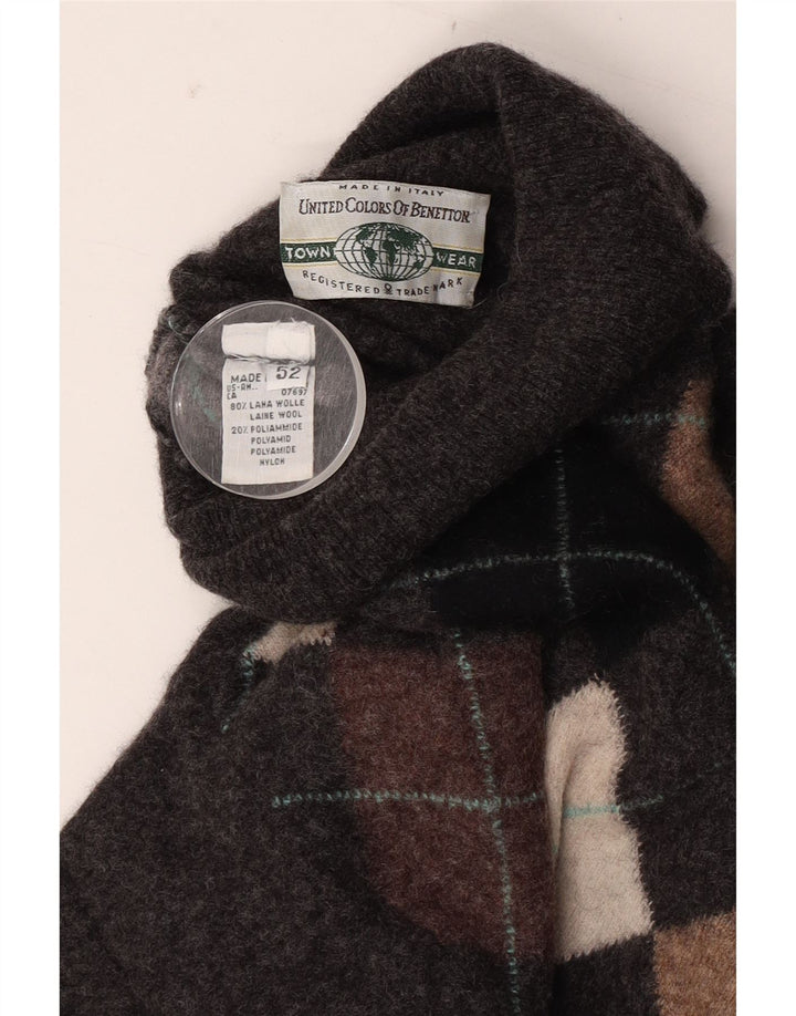 Ανδρικό πουλόβερ Benetton με ρολό λαιμόκοψη IT 52 Large Grey Argyle/Diamond Wool