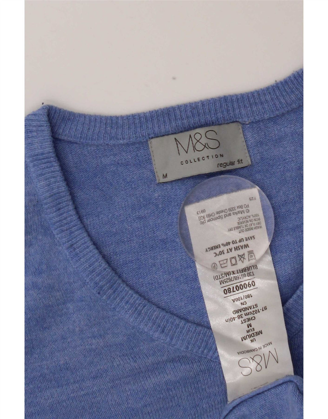 Marks & Spencer Ανδρικό πουλόβερ με κανονική εφαρμογή με λαιμόκοψη σε μεσαίο μπλε ακρυλικό