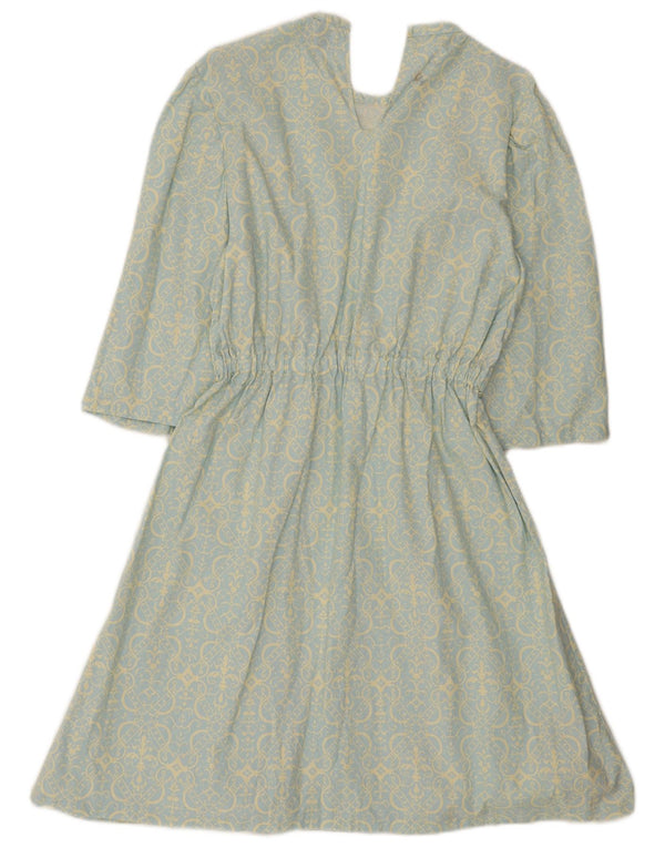 Vintage Womens 3/4 Sleeve A-Line Dress UK 12 Medium Blue Floral