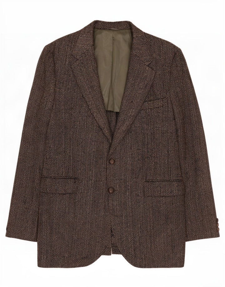Ανδρικό μπουφάν Harris Tweed 2 κουμπιά σακάκι UK 40 μεγάλο γκρι μαλλί ψαροκόκαλο