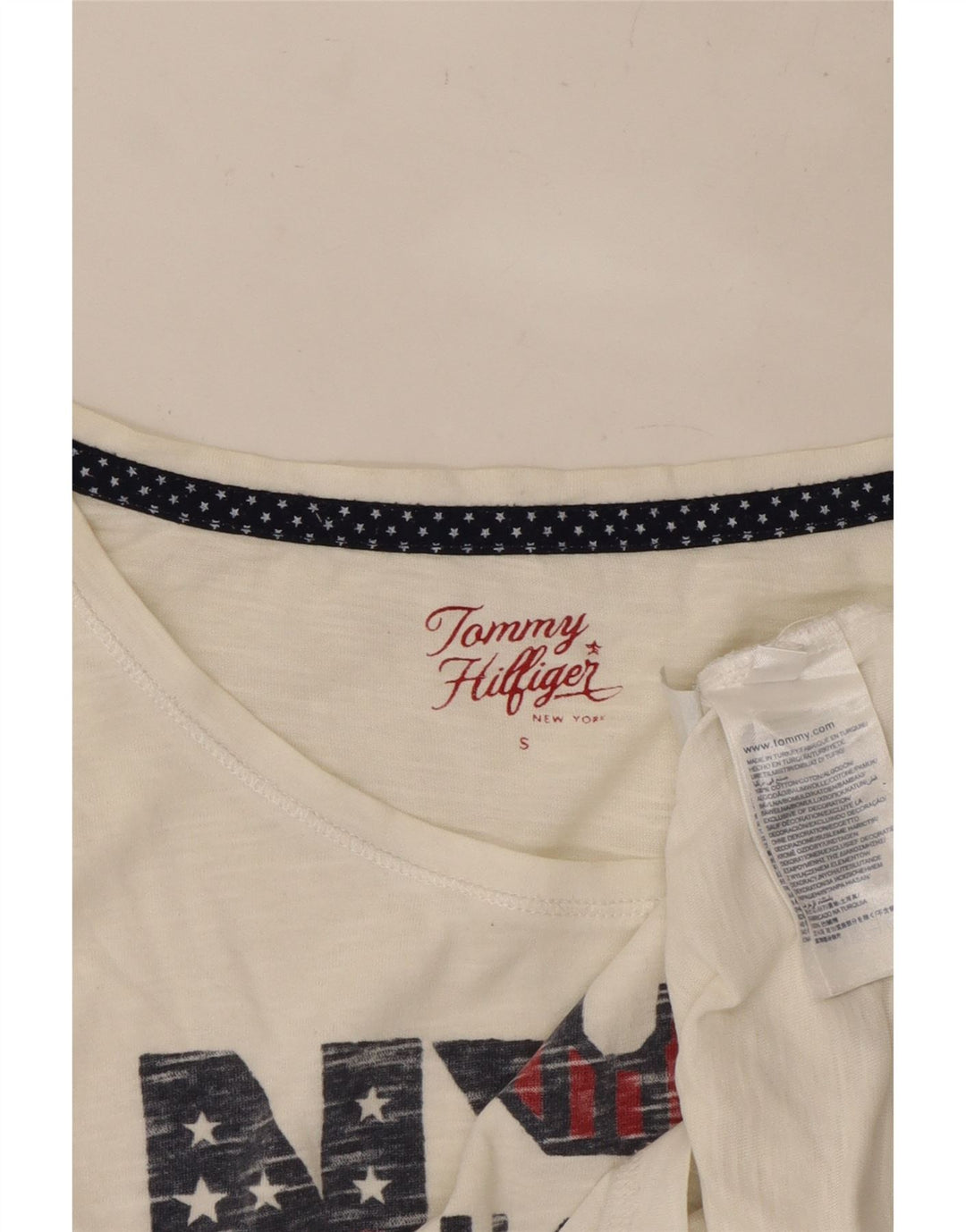 TOMMY HILFIGER Γυναικείο υπερμεγέθη γραφικό μπλουζάκι Top 10 Small White UK