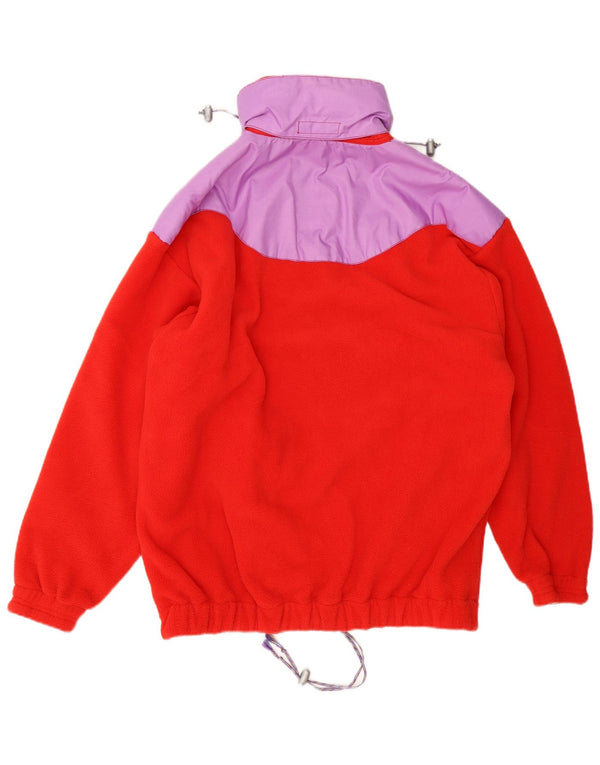 Vintage Mens Zip Neck Fleece Jumper UK 44 2XL Red Colourblock