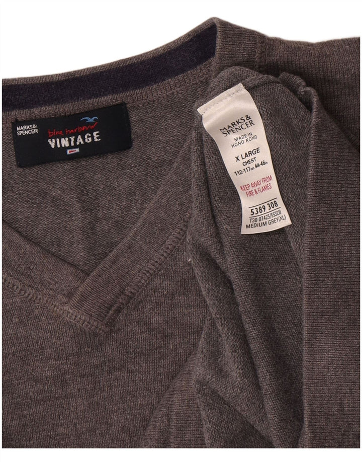 Ανδρικό πουλόβερ Marks & Spencer με V λαιμόκοψη XL Γκρι βαμβακερό