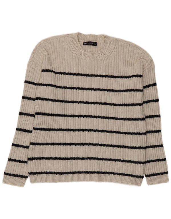 Marks & Spencer Γυναικείο πουλόβερ με λαιμόκοψη UK 14 Medium Beige ριγέ