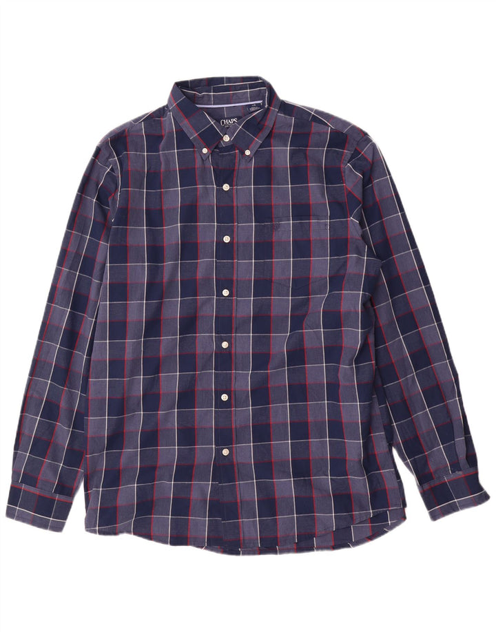 Chaps Ανδρικό πουκάμισο Easy Care Large Navy Blue Check Cotton