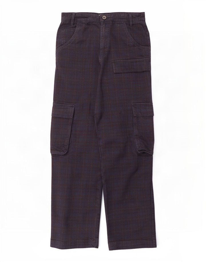 Zara Γυναικείο ίσιο παντελόνι Cargo Medium W28 L28 Navy Blue Check