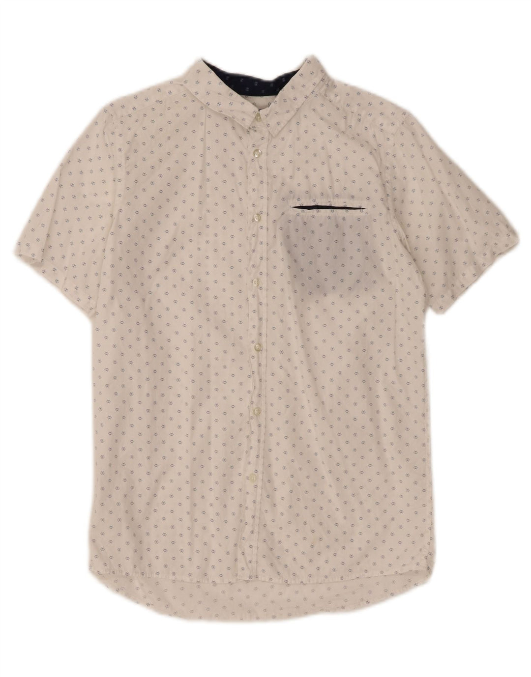 BENETTON Boys Short Sleeve Shirt 13-14 Years White Geometric Vintage Benetton and Second-Hand Benetton from Messina Hembry 
