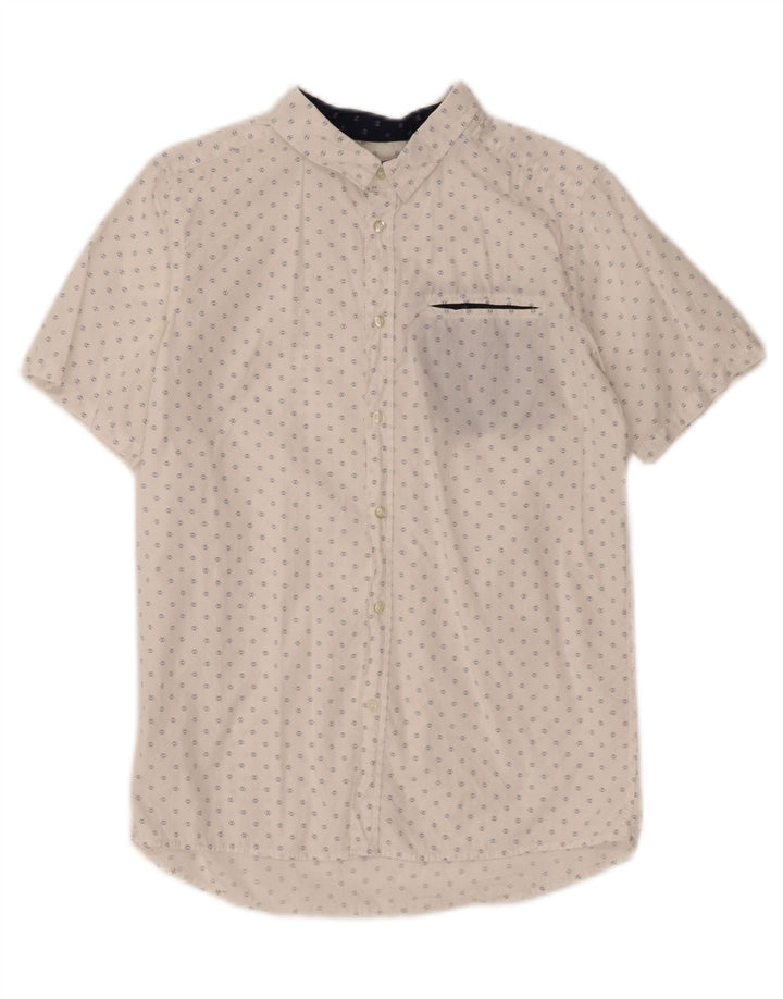 BENETTON Boys Short Sleeve Shirt 13-14 Years White Geometric Vintage Benetton and Second-Hand Benetton from Messina Hembry 