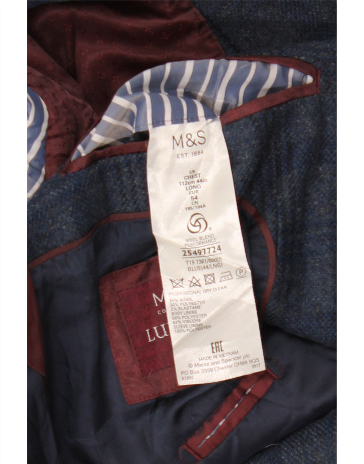 Marks & Spencer Ανδρικό σακάκι σακάκι με 2 κουμπιά UK 44 2XL Blue Check Wool