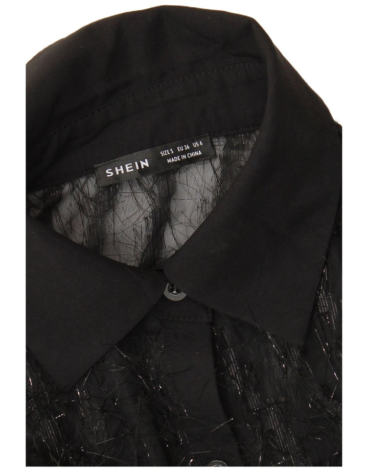 Shein Womens See Through Oversized πουκάμισο μπλούζα UK 10 Small Black