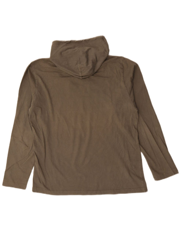 Champion Womens Graphic Hoodie Jumper UK 14 Medium Khaki Cotton