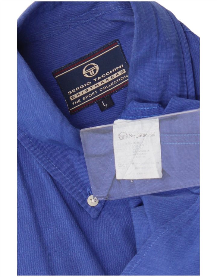Sergio Tacchini Ανδρικό κοντομάνικο πουκάμισο μεγάλο μπλε βαμβακερό