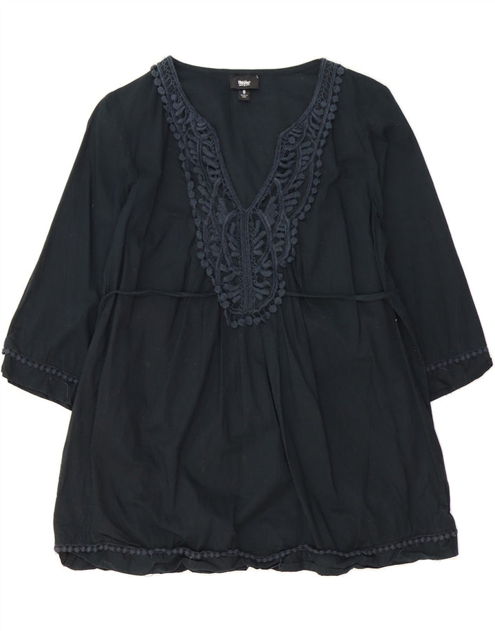 MOSSIMO Womens Long Sleeve Tunic Top UK 10 Small Black Cotton Vintage Mossimo and Second-Hand Mossimo from Messina Hembry 