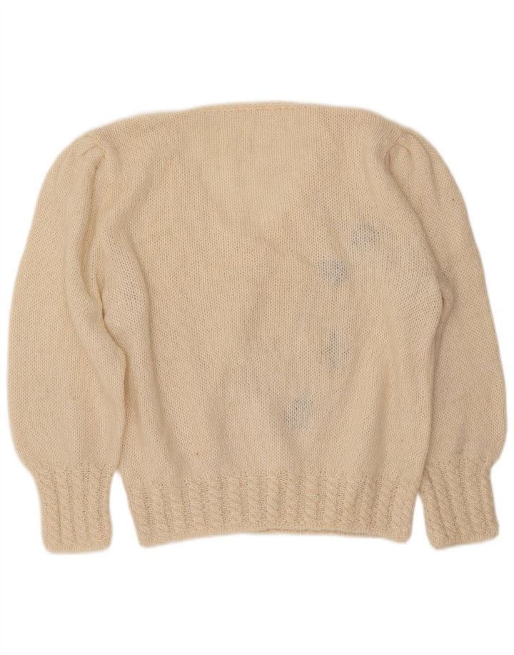 VINTAGE Γυναικείο πουλόβερ με V λαιμόκοψη UK 16 Large Off White Floral