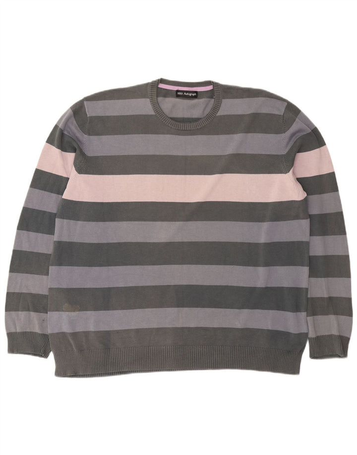 Marks & Spencer Ανδρικό πουλόβερ Autograph Crew Neck Jumper 2XL γκρι ριγέ