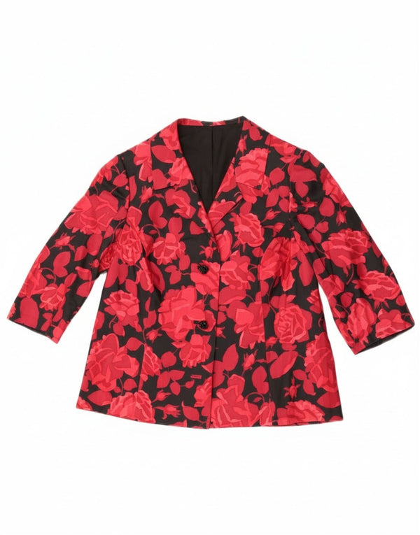 Vintage Womens 3/4 Sleeve 2 Button Blazer Jacket UK 14 Medium Red Floral