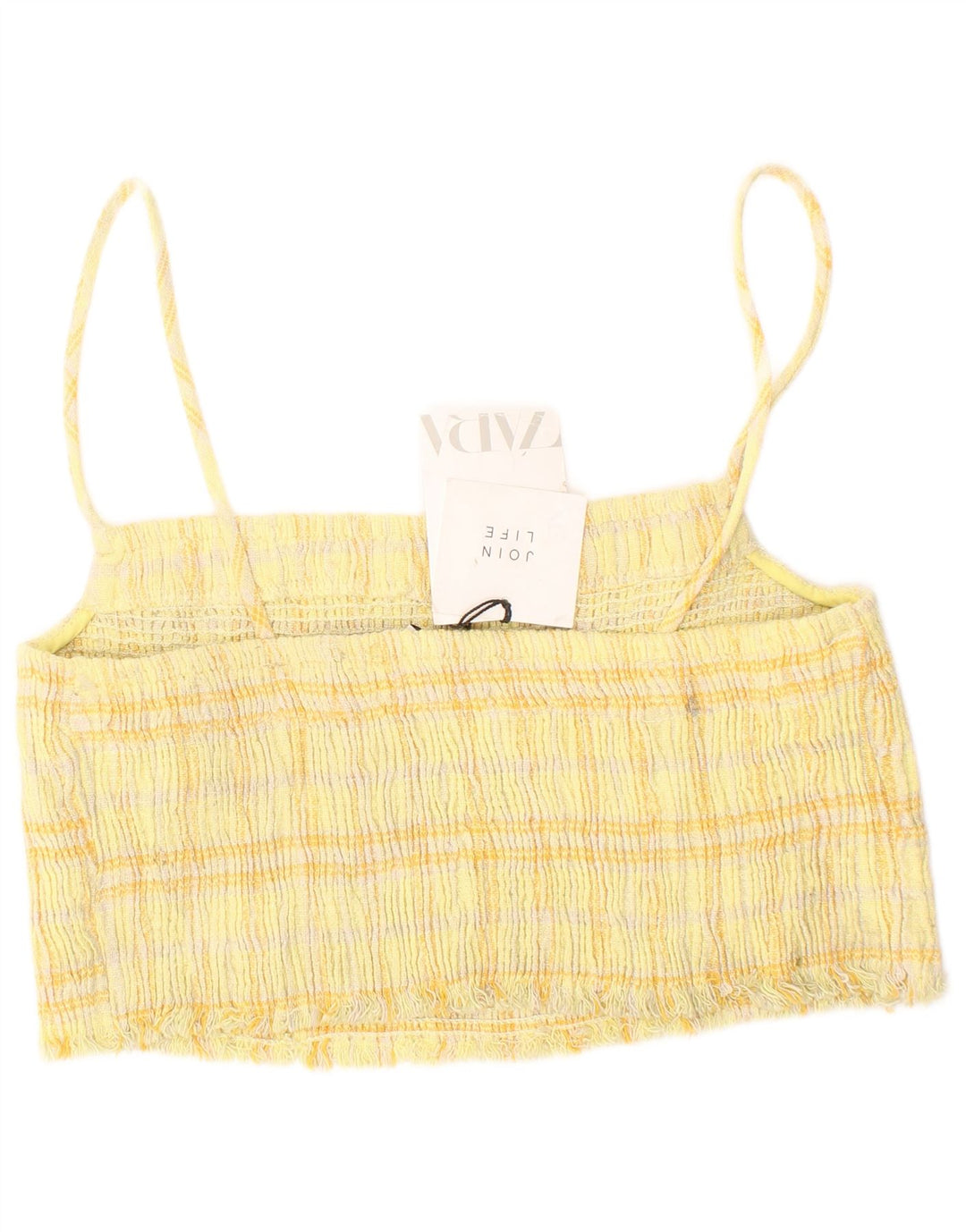 Zara Γυναικείο Crop Top Medium Yellow Check Cotton
