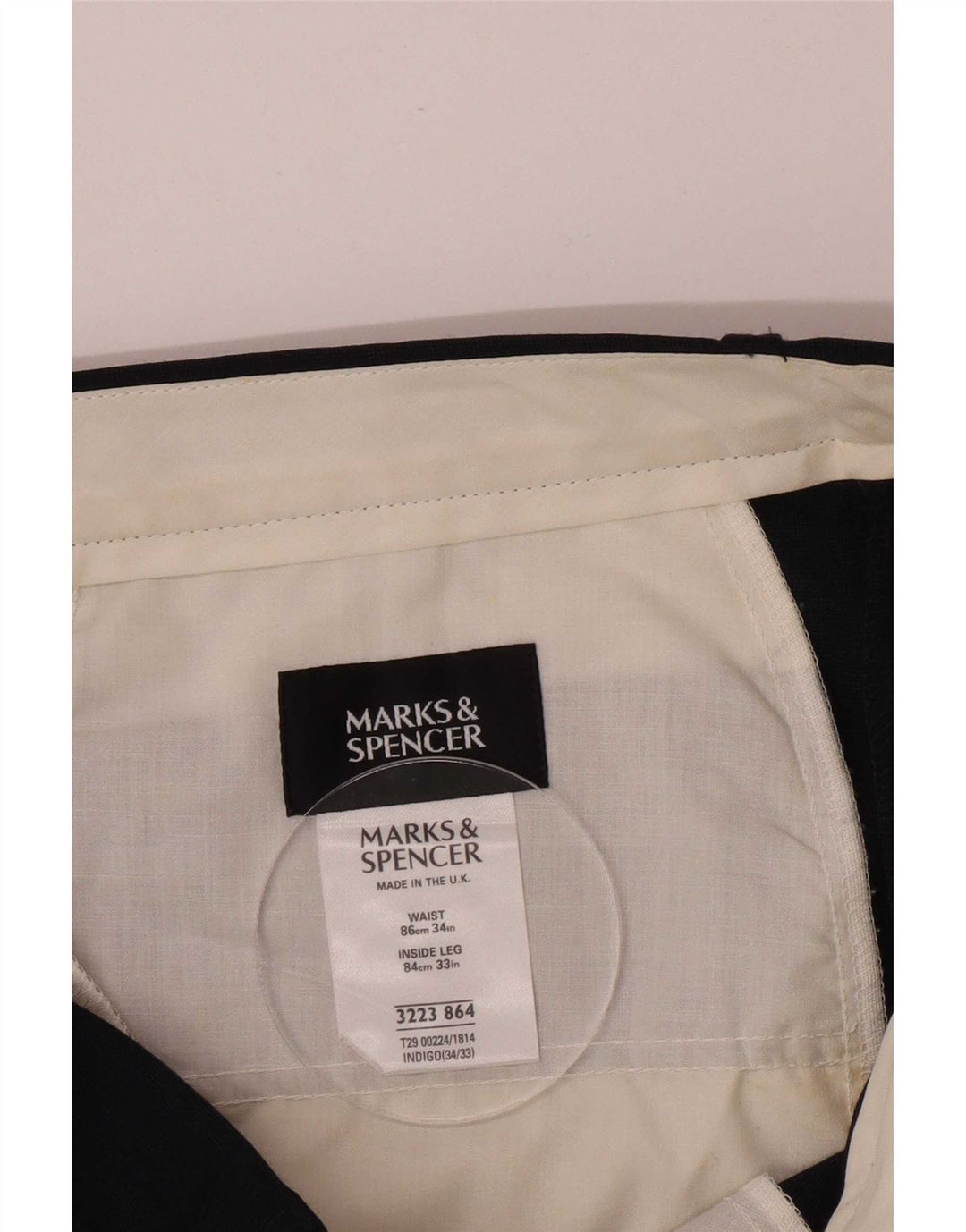 Marks & Spencer Ανδρικό παντελόνι με καρφίτσα W34 L33 Navy Blue Polyester