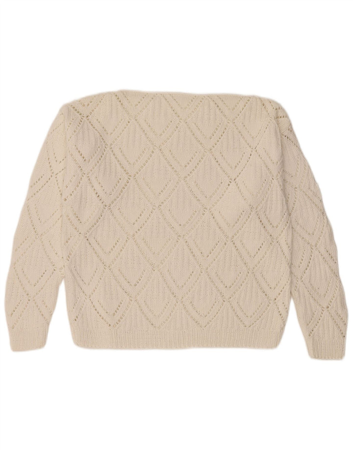 VINTAGE Womens Boat Neck Jumper Sweater UK 12 Medium White
