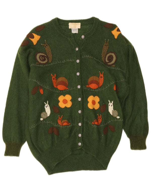 Vintage γυναικείο γραφικό oversized ζακέτα πουλόβερ UK 14 Μεσαίο πράσινο λουλουδάτο