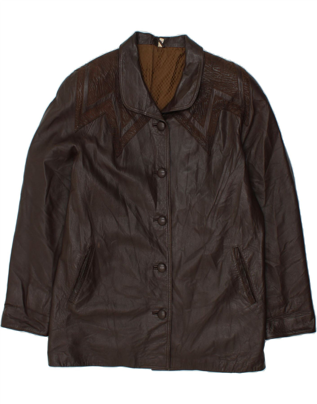 VINTAGE Womens Loose Fit Leather Coat EU 46 XL Brown Vintage Vintage and Second-Hand Vintage from Messina Hembry 