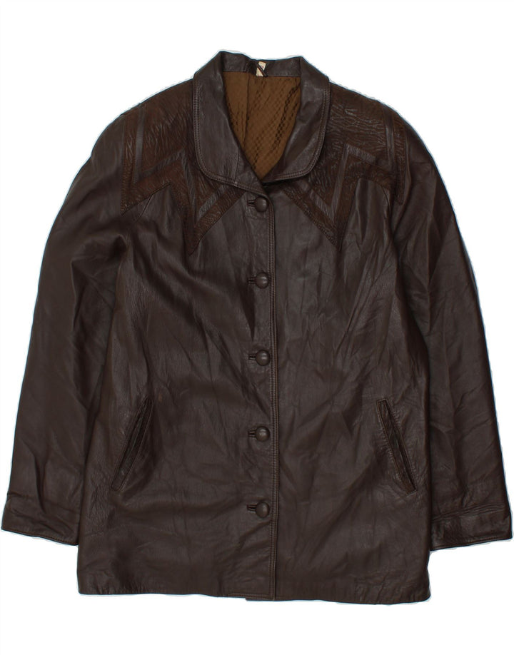 VINTAGE Womens Loose Fit Leather Coat EU 46 XL Brown Vintage Vintage and Second-Hand Vintage from Messina Hembry 