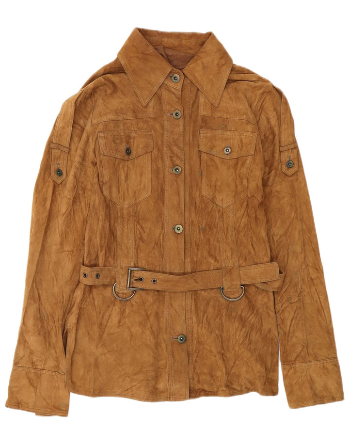 VINTAGE Γυναικείο Suede Military Jacket IT 42 Δερμάτινο μεσαίο καφέ