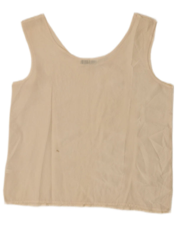 Vintage γυναικεία αμάνικη μπλούζα τοπ UK 14 Large Beige Silk