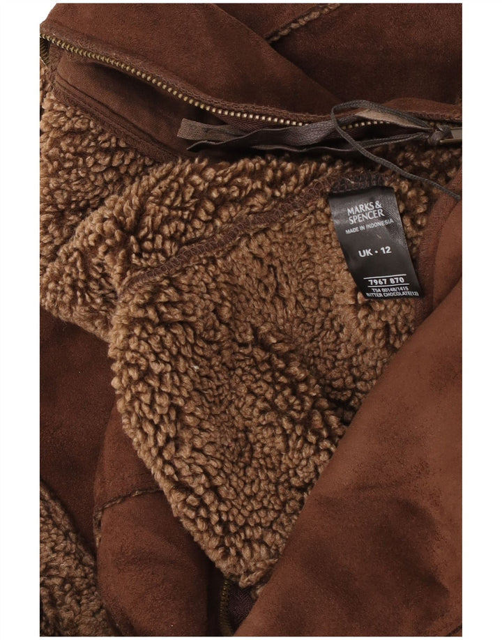 Marks & Spencer Womens Sherpa Gilet UK 12 Medium Brown Polyester