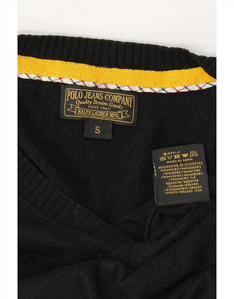 RALPH LAUREN Mens V-Neck Jumper Sweater Small Black Cotton Vintage Ralph Lauren and Second-Hand Ralph Lauren from Messina Hembry 