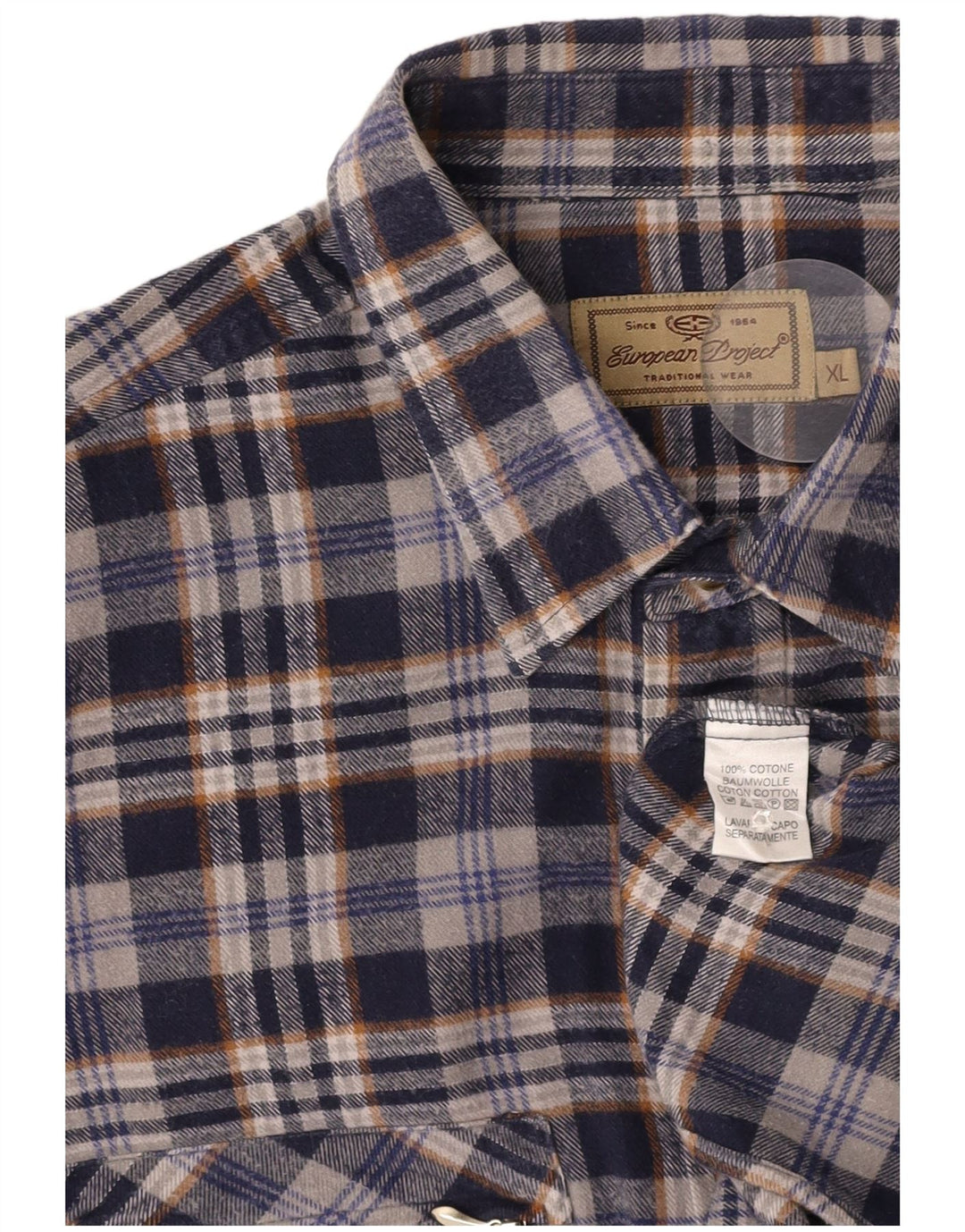 EUROPEAN PROJECT Ανδρικό φανελένιο πουκάμισο XL Navy Blue Check Cotton