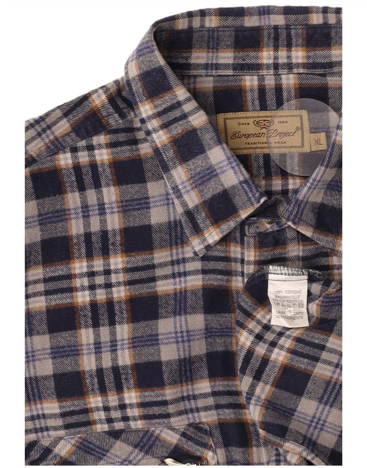EUROPEAN PROJECT Ανδρικό φανελένιο πουκάμισο XL Navy Blue Check Cotton
