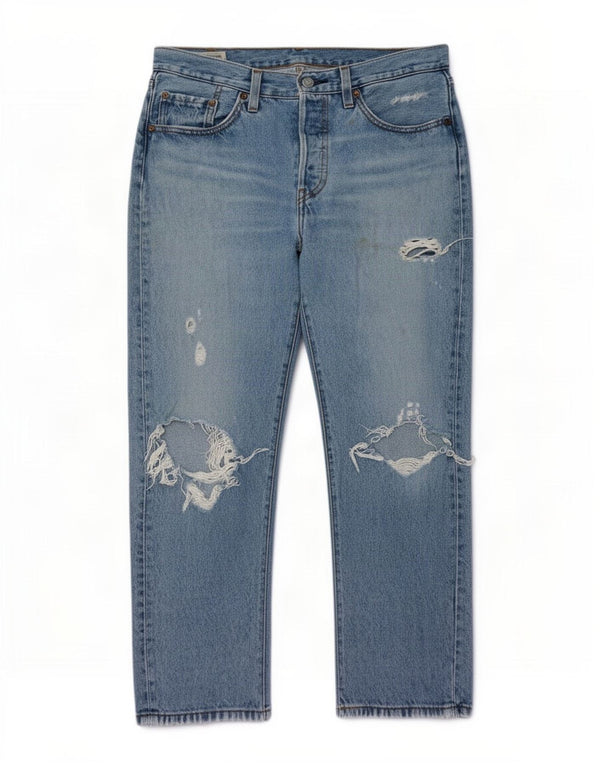Levi's Womens 501 Crop Distressed Straight Jeans W27 L26 Blue Cotton