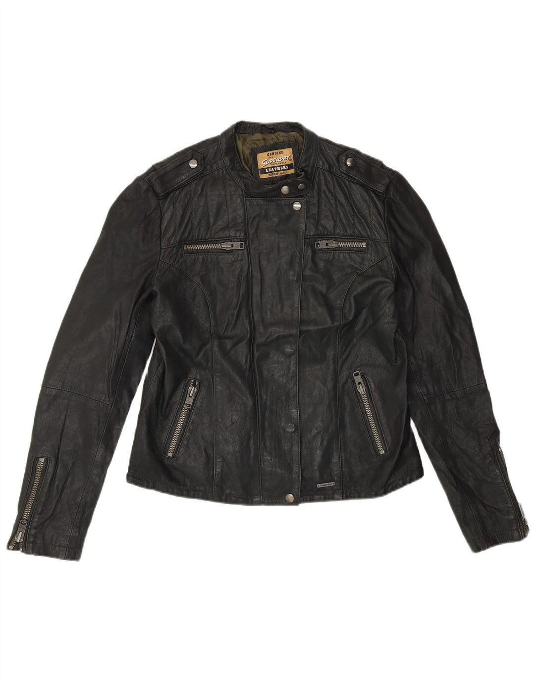 Γυναικείο Δερμάτινο Μπουφάν SUPERDRY UK 14 Medium Black Leather