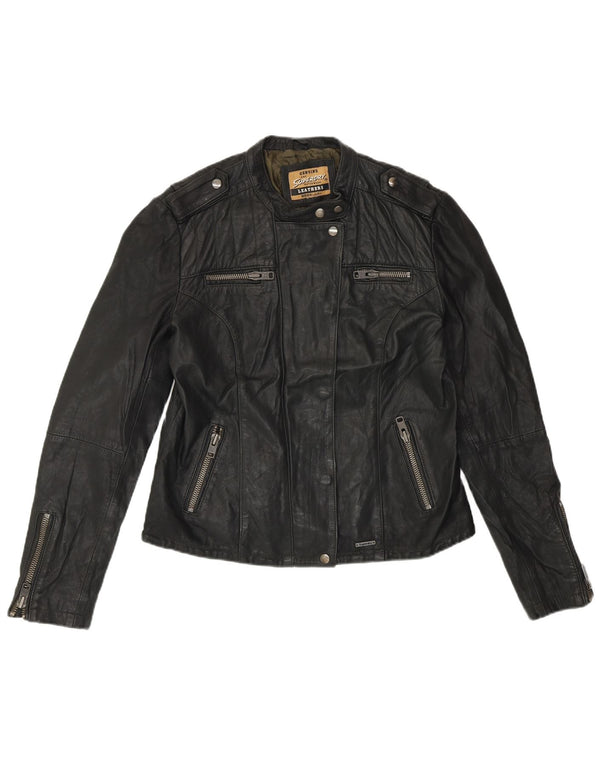 Γυναικείο Δερμάτινο Μπουφάν SUPERDRY UK 14 Medium Black Leather