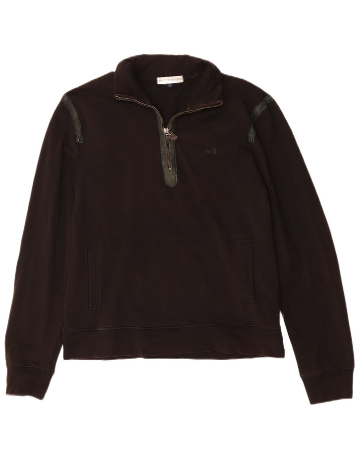 Γυναικεία φούτερ Trussardi με φερμουάρ με λαιμόκοψη, μεγάλο μαύρο βαμβακερό