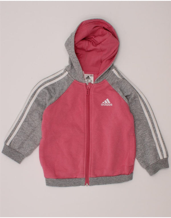 Βρεφικό πουλόβερ Adidas με φερμουάρ με κουκούλα 12-18 μηνών, ροζ χρώματος βαμβακερό