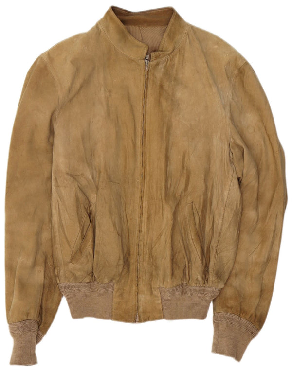 VINTAGE Ανδρικό Suede Bomber Jacket UK 38 Medium Beige Leather