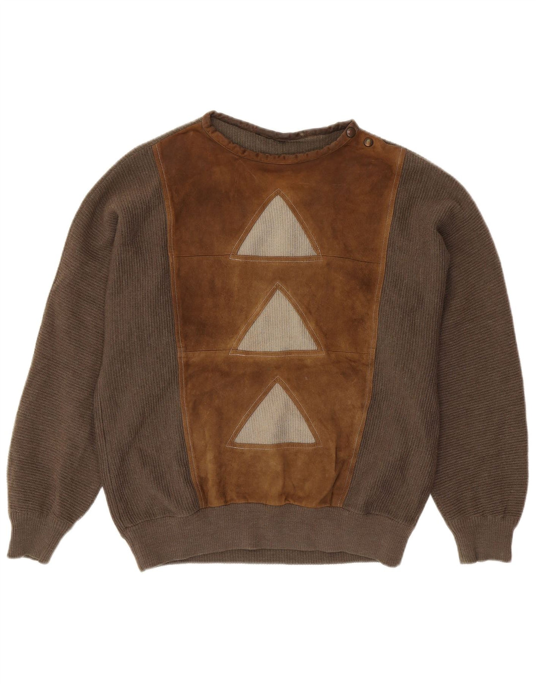 Ανδρικό πουλόβερ με λαιμό κουμπιά VINTAGE Μεγάλο καφέ γεωμετρικό μαλλί