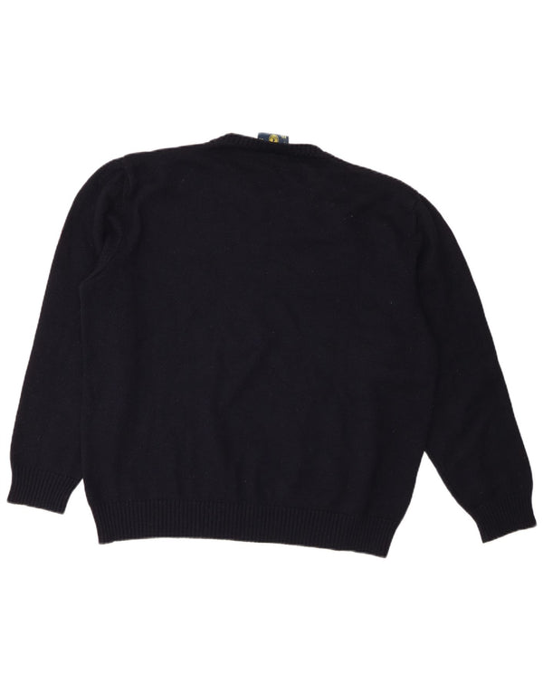 Navigare Mens Crew Neck Jumper Sweater 2XL Navy Blue Striped Merino Wool