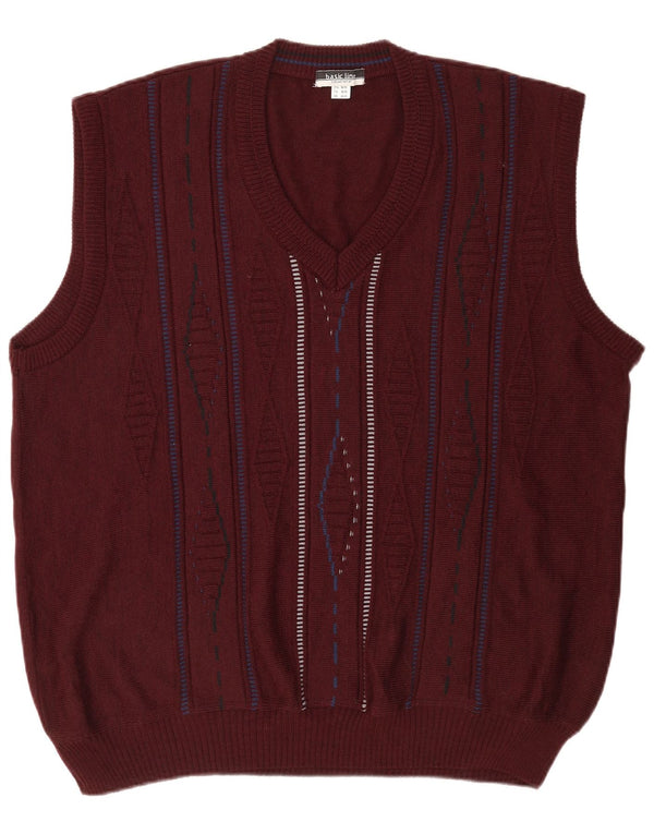 Vintage ανδρικό γιλέκο Tank Top UK 46/48 2XL μπορντό γεωμετρικό μαλλί