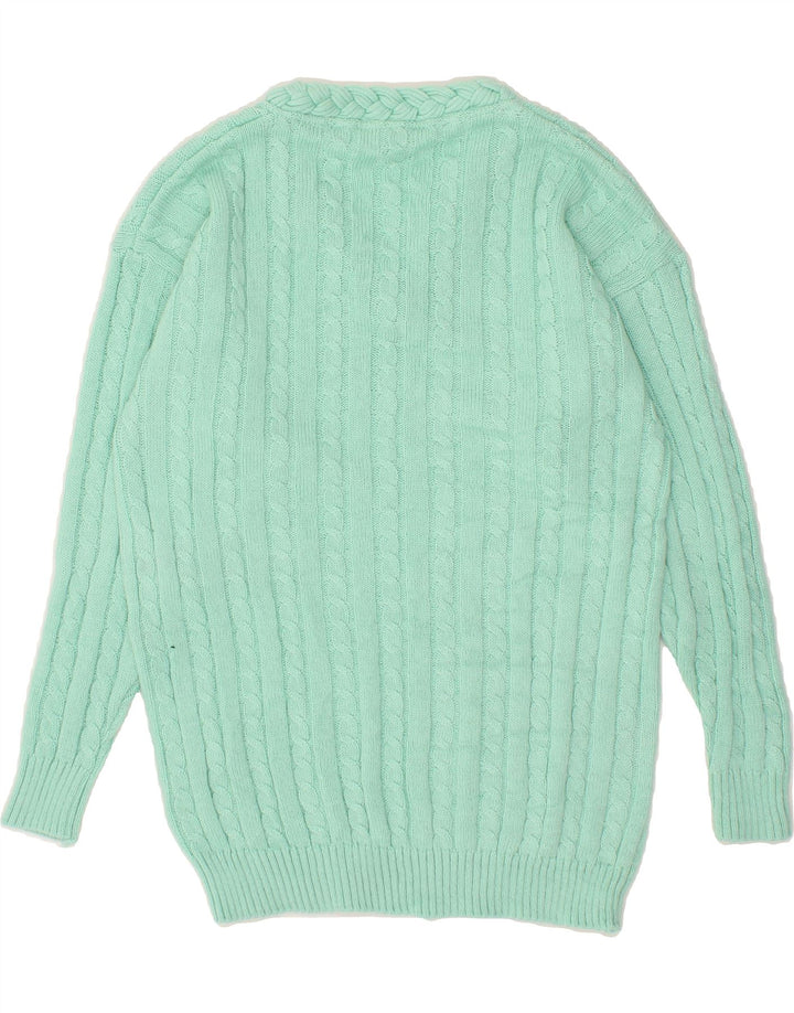 VINTAGE Womens Longline V-Neck Jumper Sweater IT 44 Medium Turquoise Vintage Vintage and Second-Hand Vintage from Messina Hembry 
