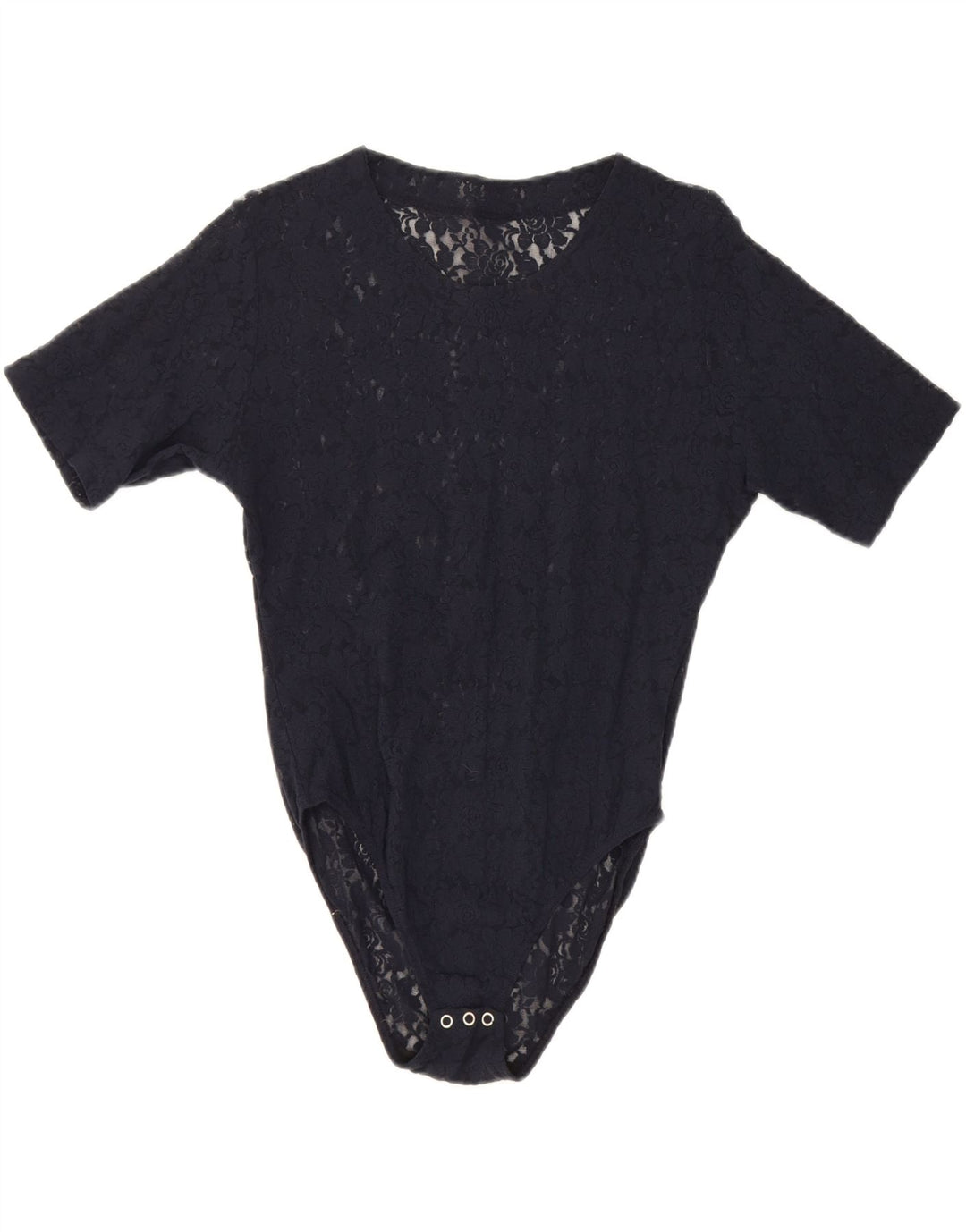 VINTAGE Womens Bodysuit UK 14 Large Navy Blue Floral Polyamide Vintage Vintage and Second-Hand Vintage from Messina Hembry 