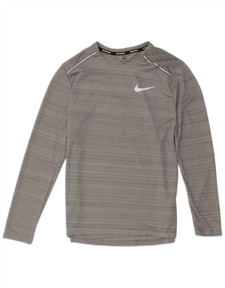 Nike γυναικείο Dri Fit μακρυμάνικο UK 12 μεσαίο γκρι ριγέ πολυεστέρας
